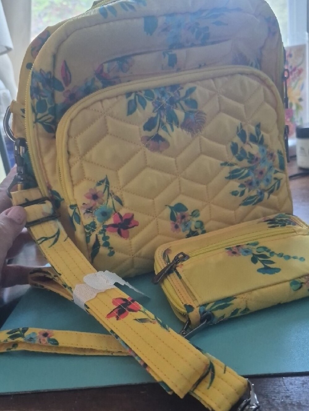 Unbranded Yellow Quilted Floral Crossbody and wristlet